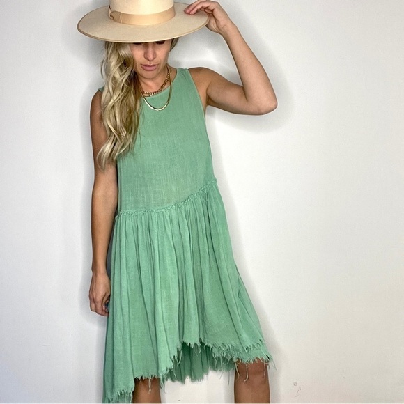 Free People Green Raw Hem Swing Dress - Picture 1 of 12